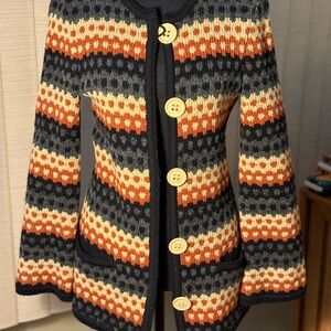 Crissa Linea Italian  - Vintage 1970s Cardigan in Grey, Tan, Rust and Black